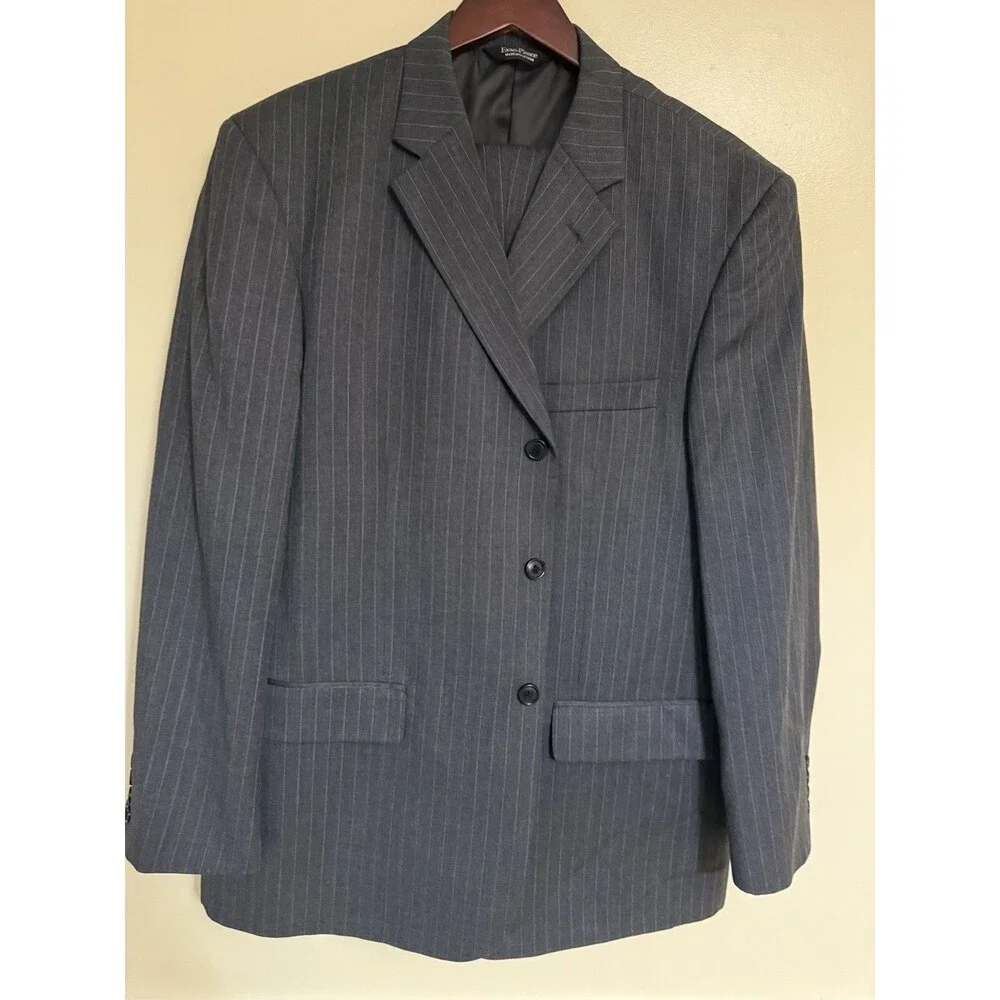Evan Picone Pinstripped 3 Button Men Suit Size 46 Regular